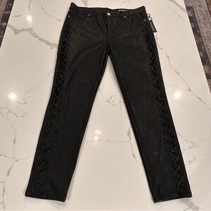 Blank NYC Reade Crop Pants Faux Vegan Leather Size 31 Lace Up Punk Moto Rocker